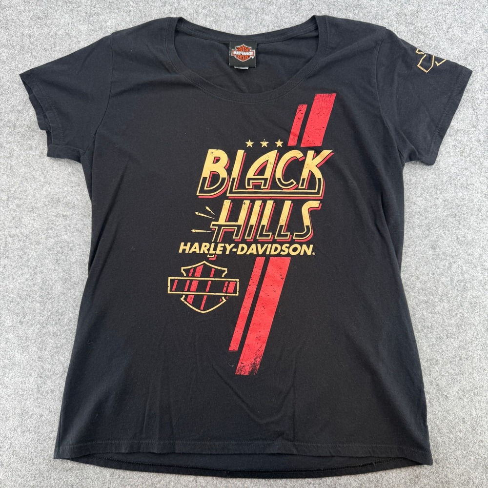 Harley-Davidson T-Shirt Women L Black Hills Rapid City SD Black Graphic EUC